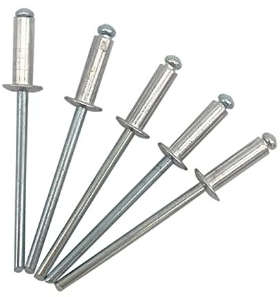 Confezione da 100 rivetti ciechi 3,2 x 10 mm, testa a cupola aperta, DIN 7337, rivetti in alluminio e mandrino in acciaio, rivetti pop (100, 3,2 x 10 mm)