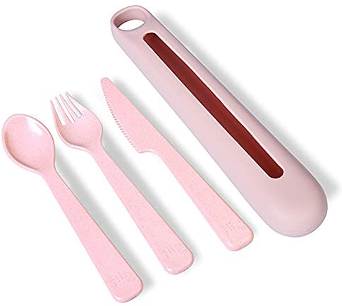 Hip Cutlery Set - Reusable Utensils with Portable Silicone Travel Case for Storage - Eatware for Lunchboxes, Picnics, Camping - BPA Free & Recyclable - Includes Knife, Fork and Spoon - Dusty Pink