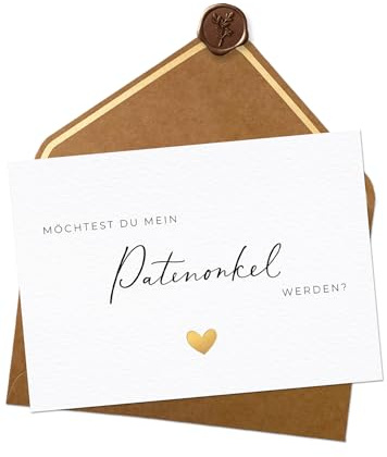 Joli Coon Patenonkel fragen, Wachssiegel, Willst du mein Patenonkel werden | 400g strukturiertes Designerpapier, Goldveredelung, Platz für persönliche Worte, Premium-Papeterie