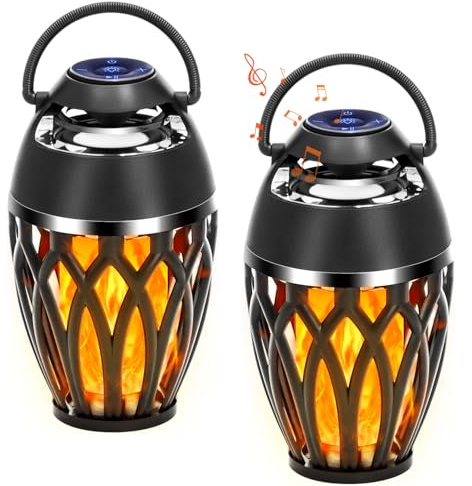 Vanten 2 Packs Outdoor Bluetooth Speakers, Bluetooth 5.0 Led Flame Speaker, IPX5 Waterproof Flame Torch Atmosphere Speaker, Flame Lamp, Gifts for Men Women, Decorations for Party Garden Patio
