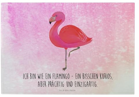 Mr. & Mrs. Panda Schneidebrett Flamingo Classic - Geschenk, Schneideunterlage, Stolz, Servierplatte, Freundin, Spruch, Rosa, Frühstücksbrett, Glas-Schneidebrett, Prächtig, Vesperplatte