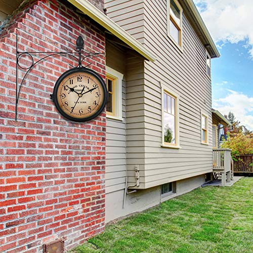 Syfunlv Retro Wanduhr,Doppelseitige wasserdichte Wanduhr für Garten, 20 x 7 x 20 cm Rund Dekoruhr für Zimmer Veranda Haus Außenbereich Zauber