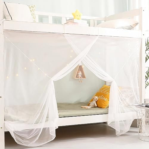 Eimilaly 8 Corner Bed Canopy Curtains for Girls Boys Bed Decor, Bed Canopy for Dormitory, Loft Bed, 1-1.8M Bed or Outdoor Camping, Suit for 1.8M Bed/Single Door White