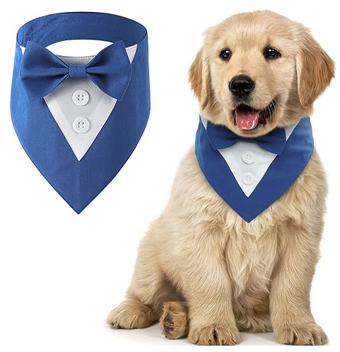 Bandana Per Cani Smoking e Smoking Per Cani, Sciarpa Triangolare Per Animali Domestici, Sciarpa Formale Per Matrimoni, Feste Di Matrimonio, Bandana Regolabile, Per Costumi Di Compleanno(XS, Blu)