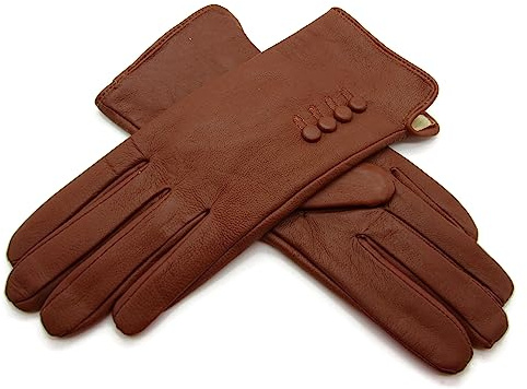 TheGloveHut Guanti da donna in vera pelle morbida completamente foderati, Marrone chiaro, Large7.5