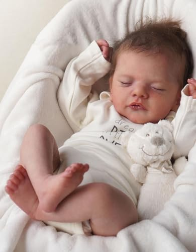 BNNPUU Reborn babydocka Reborn spädbarn verklighetstrogen docka ser ut som en riktig baby slutna ögon leende flicka 50 cm handgjorda tvättbara dockor mjuk vinyl kropp (mörkvit)
