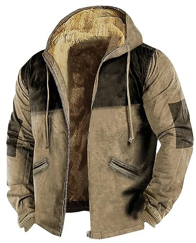 LUNULE Sweatjacke Herren Ohne Kapuze Männer Jacken Winter Schnittschutzjacke Herbst Winter Warm Plaid Fleece Holzfällerhemd Mit Kapuze Lässige Outdoor Kariertes Drückjagd Jacke Herren (Khaki, 5XL)