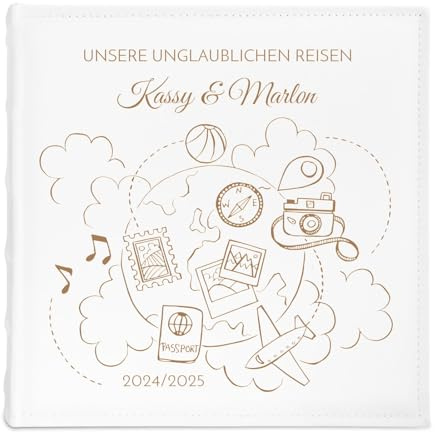 Maverton personalisiertes Einsteckalbum für 500 Fotos - Familienalbum 10x15 cm - weißes Erinnerungsalbum mit Einstecktaschen für Paar zum Hochzeitsjubiläum - 33x33cm