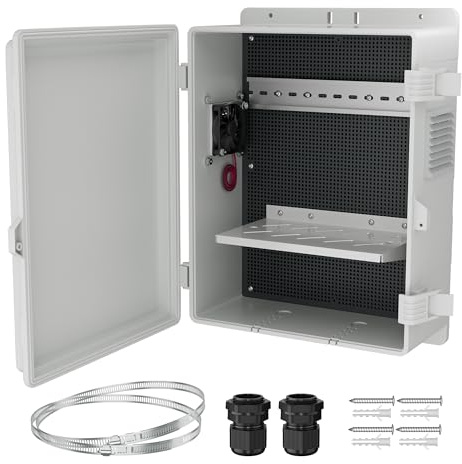 Joinfworld White Outdoor Electrical Box Waterproof Nema Enclosure 16x11x6 Plastic WiFi Box with Fan Vented Dust Screen