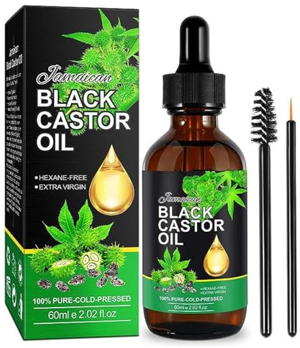 Jamaican Black Castor Oil 100% Pure Organic Cold Pressed, Natürliches Bio-Rizinusöl für Haarwachstum, Körper, Haare, Nägel, Wimpern und Augenbrauen (2.12OZ)