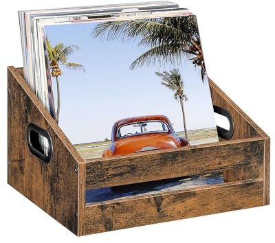 CHOEZON Vinyl Record Storage, Vintage Wooden Crate Holder, Trapezoidal Record Crates for Vinyl, Album Storage for Records, Desktop Record Storage Box, Rustic Brown MCW03FG