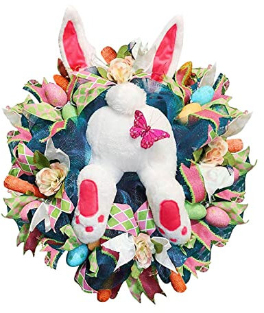 Osterkranz mit Hase Osterhase Kranz Osterdeko Karikatur Hase Colt mit Ohren Cute Deko Verzierungen Künstliche Osterkranz Türkranz Osterei Kranz (Multicolor, One Size)