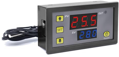 W3230 Módulo Controlador Digital de Temperatura Binghe DC 220V 20A LED Termómetro Interruptor de Control de Temperatura Sensor Medidor con Sonda Impermeable -50℃ a 120℃ con Cable rojo y Negro