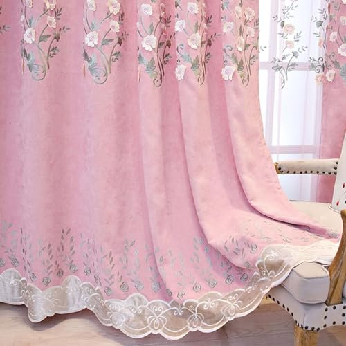 Mesnt Verdunklungsvorhang, Raumverdunkelnde Thermovorhänge mit Blumenmuster, Rosa, Vorhänge, 102 x 138 cm