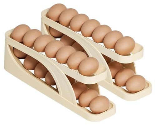 1/2 pz Egg Dispenser Stand - Organizzatore automatico per uova a 2 strati, porta uova arrotolabile per frigorifero, grande capacità, contenitore per uova da frigo, per cucina e dispensa