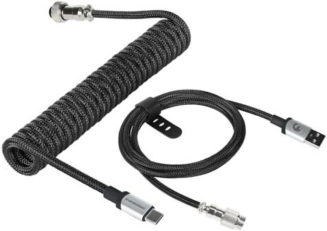 MAMBASNAKE C01Pro Spiral Tastaturkabel, Coiled USB C Kabel für 8KHz Gaming-Tastatur, Nylon Geflochtenes, Typ C bis USB A, USB C Cable für Mechanical Keyboard, Abnehmbare Luftfahrtanschluss - Schwarz