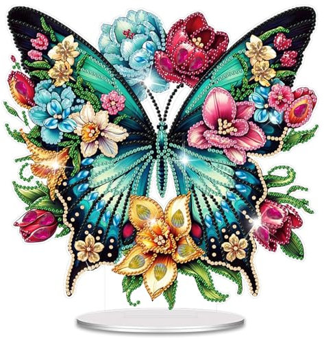 GADITIEK Diamond Painting Doppelseitige DIY Rose Schmetterling Desktop Deko, 5D Diamant Painting Tisch Deko Set, Diamant Malerei Stehend Kunst Set, Festliches Geschenk Hausgeschenk