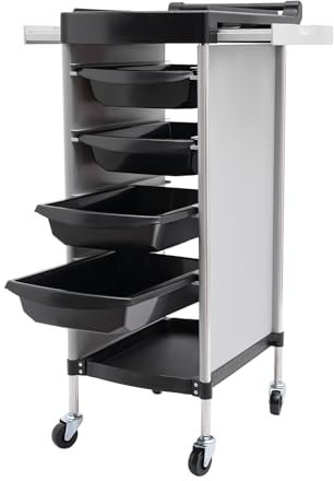 Friseurwagen mit 6 Stufen und Rollen, Friseurregal aus PP und Edelstahl - 50kg Traglast - Perfekt für Friseursalons und Schönheitssalons (Weiß)
