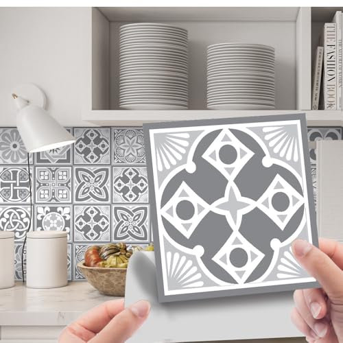 Fliesenaufkleber Graue Geometrie PVC Klebefliesen Küche,Wasserfest Fliesenaufkleber Bad,DIY Selbstklebende Fliesen Für Bad & Küche,Fliesensticker Für Küchenrückwand 24 Stück(15x15cm)