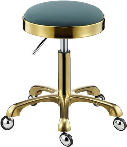 QZQJUILU Tooth Drehhocker, runder Barhocker mit Rollen, PU-Sitzfläche, Edelstahl-Drehstuhl für Büro, medizinische Arbeit, Salonhocker, verstellbar 45–58 cm