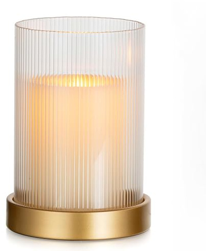 Glasseam Windlicht Glas Kerzenhalter Stumpenkerzen: Windlichter Kerzenhalter Gold Kerzenständer Glaszylinder mit Metall Kerzenteller für Tisch Windlicht Outdoor für Wohnzimmer Dekoration