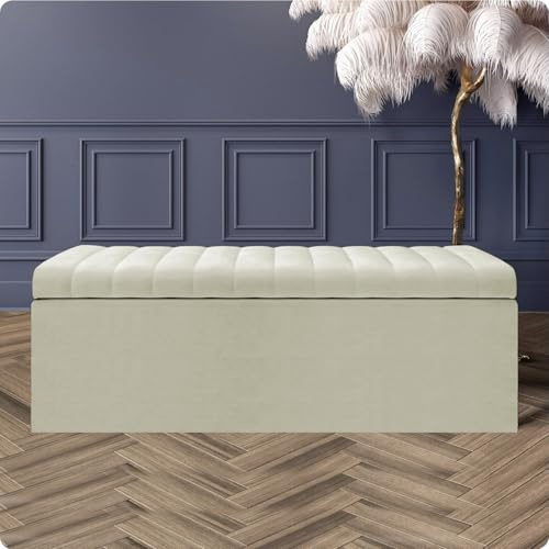 Naples Velvet Ottoman Storage Box, Upholstered Blanket Box with Hinged Lid, Bedroom Storage Ottoman, End of Bed Storage Bench, Padded Ottoman Storage Seat for Living Room & Hallway