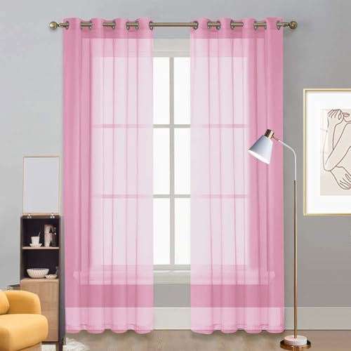 Voile Scheibengardine 125 x 185 cm Polyester, mit Ösen Transparent Bistrogardine Scheibengardine Kindergardine für Wohnzimmer Landhaus Kleine Fenster, Rosa