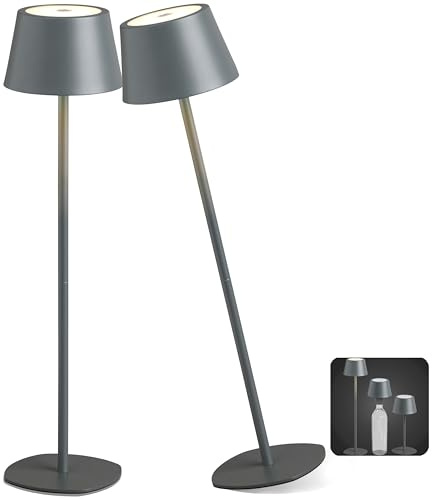 Northpoint 3in1 LED Tischlampe Flaschenleuchte max. 45cm hoch mit 3000mAh Akku 200lm warmweißes Licht (3000K) stufenlos dimmbar für Innen und Außen (grau 2er-Set)