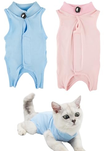 TYFGRT 2 Piezas De Ropa De Esterilización para Gatos, Mono para Gatos Postoperatorio, Ropa Antifugas para Mascotas, Adecuada para Enfermedades De La Piel De Heridas Abdominales Postoperatorias