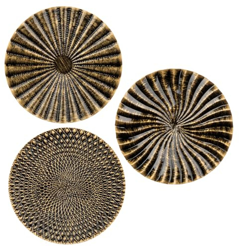 Uppsättning av 3 boho guld väggskulpturer rund väggdekoration metall väggdekoration dekorationer 3D metallbilder moderna konstverk för hem vardagsrum matsal sovrum kök korridor (30 cm x 30 cm), typ 7