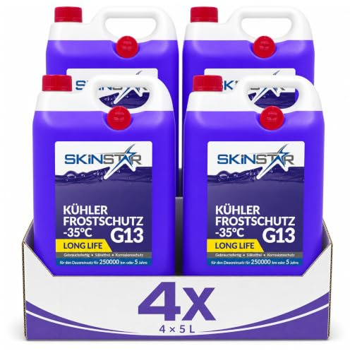 SkinStar Kühlerfrostschutz G13-35°C 20L Kühlmittel Frostschutzmittel Auto | Gebrauchsfertiges Motorkühlmittel lila: Frostschutz bis -35°C, silikatfrei, Long Life für 250.000 km oder 5 Jahre