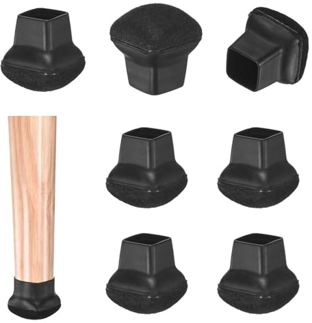 M METERXITY 8-Pack Chair Leg Floor Protectors, 0.55-0.75 Silicone Cups Square Felt Furniture Pads for Chairs/Tables in Hardwood Floors/Tile Floors, Chair Leg Covers [Black]