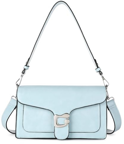 Travistar Handtasche Damen Klein Umhängetasche Damen Retro Leder Crossbody Bag Damen Schultertasche Abendtasche Kupplung mit 2 Abnehmbar Breiter Gurt Kreditkartenfächer Blau