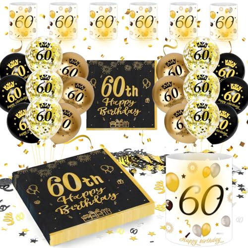 60 Geburtstag Deko Männer Frauen, Schwarz Gold Luftballons 60. Geburtstag