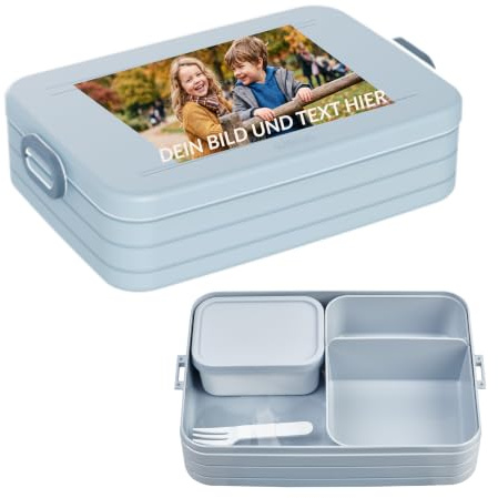 Mepal Brotdose mit Namen To Go - Personalisierte Bento Lunchbox - Für 4 Sandwiches oder 8 Brotscheiben - Brotbox Erwachsene - BPA-frei & Spülmaschinenfest - 1500 ml - Large - Nordic blue