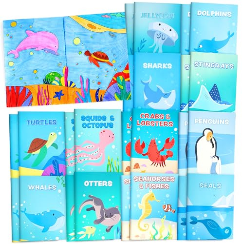JOYIN 24-stück Ozean-Malbücher für Kinder, Großhandel Meerestiere Mini-Malbücher Aktivitätshefte für Party-Gastgeschenke Geburtstagsfeier Geschenke, Klassenraum Goodie-Tüten Füllung Jungen Mädchen