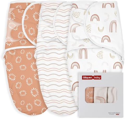 GLLQUEN Baby Pucksäck baby 0–3 månader, 100 % ekologisk bomull baby sovsäckar för nyfödda, Oeko-tex100 sovsäck för småbarn, unisex 3-pack insvept (persikorosa)