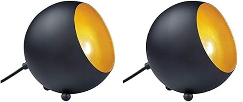 Reality Leuchten Tischleuchte Billy R50101032, Metall schwarz matt/goldfarbig, E14 Fassung, 14 x 15 x 15 cm (Packung mit 2)