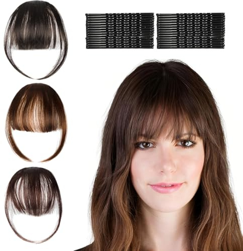 KEMUZ Flequillo Postizo Pelo Natural 3 Unidades, Clip Invisible Ultra Realista con Raíces 3D, Flequillo Grueso para Mujeres, Transforma Tu Look en Segundos para Fiestas o Diario