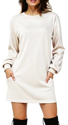 Neteson Langarm Kleider Damen Pulloverkleid Elegant Herbstkleid Winterkleid Rundhals Tunika Kleid Casual Strickkleid Sweatshirtkleid Mit Taschen Freizeitkleid