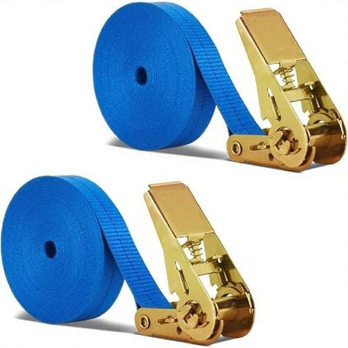 BetterJonny Lot de 2 sangles à cliquet bleues de 15 m, sangle de fixation à cliquet, sangles de tension de 25 mm avec cliquet résistants, charge 1000 kg, pour moto, vélo, camion, total 30 m