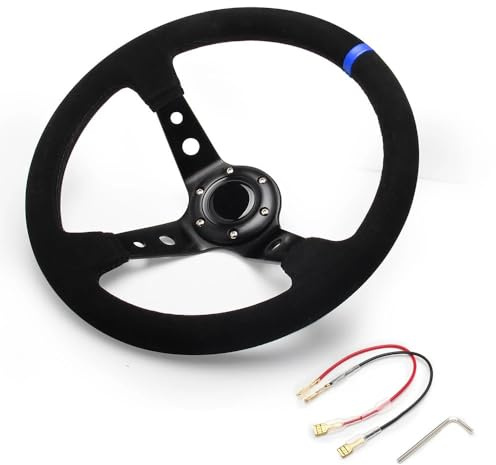 Lenkrad Auto,Sportlenkrad Universal 14 Zoll 350mm Wildleder Auto Racing Lenkräder Tiefe Drifting Sport Lenkrad(Blue)