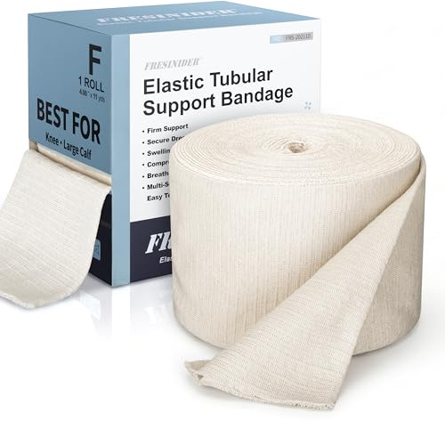 FRESINIDER Size F Elastic Tubular Support Bandage (4 x 11 Yards) – Light to Moderate Compression Roll for Large Knee & Thigh, Breathable Stretch Stockinette