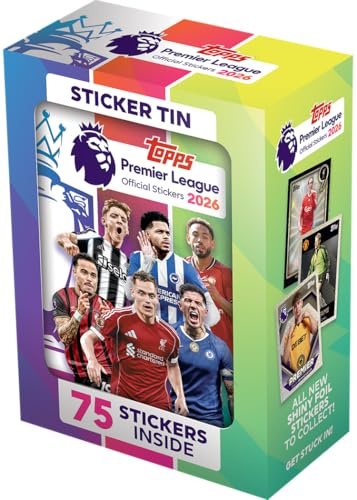Topps Premier League Stickers 2026 - Sticker Tin (Contains 12 Premier League Sticker Packets Plus 1 mini Pack (75 Stickers in Total).