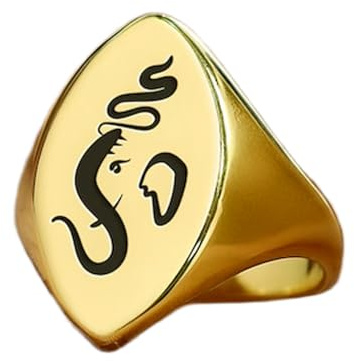 Bague Ganesh gravée, forme marquise | Argent sterling 925 plaqué or | Bijou cadeau, chevalière style vintage, bijou hypoallergénique fait main | WW_PDR_01400