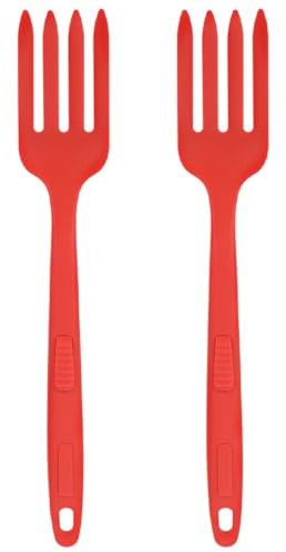 VICASKY Lot de 2 Grandes Fourchettes en Silicone Rouge Réutilisables pour Pâtes, Fourchettes Cuisine Lavables, Ustensiles Polyvalents pour Salade et Spaghetti, Adaptées Maison