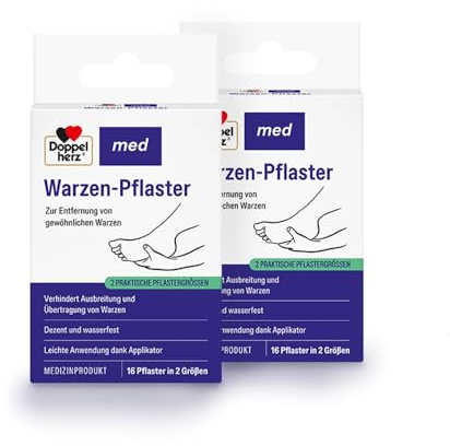Doppelherz med Warzen-Pflaster Vorteilspack – Medizinprodukt zur Entfernung gewöhnlicher Warzen – mit Salicylsäure – wasserfest – 32 Pflaster in 2 Größen