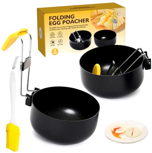 2 Pcs Stainless Steel Egg Poacher, Suspended Metal Poaching Tray Circular Nonstick Steamer Cups Stainless Steel Hanging Egg Poacher Poaching Maker Kitchen Cooking Tool for Kitchen Cooking Breakfast