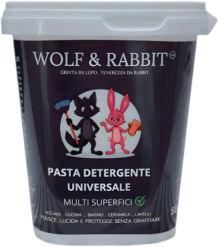 WOLF & RABBIT Pasta Pulente Universale 500g – Detergente Cucina,Bagno, Sgrassatore Multiuso,forno,piano cottura,piastrelle,rubinetti, crema Rimuove Incrostazioni,anticalcare