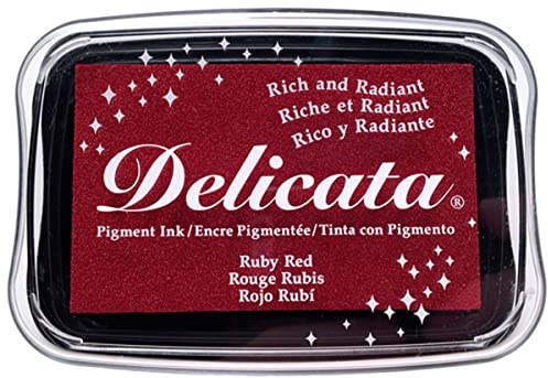 Tsukineko Delicata Stempelkissen - Rot, Ruby Red - Groß - Wasserbasis, Wasserfest - Embossing